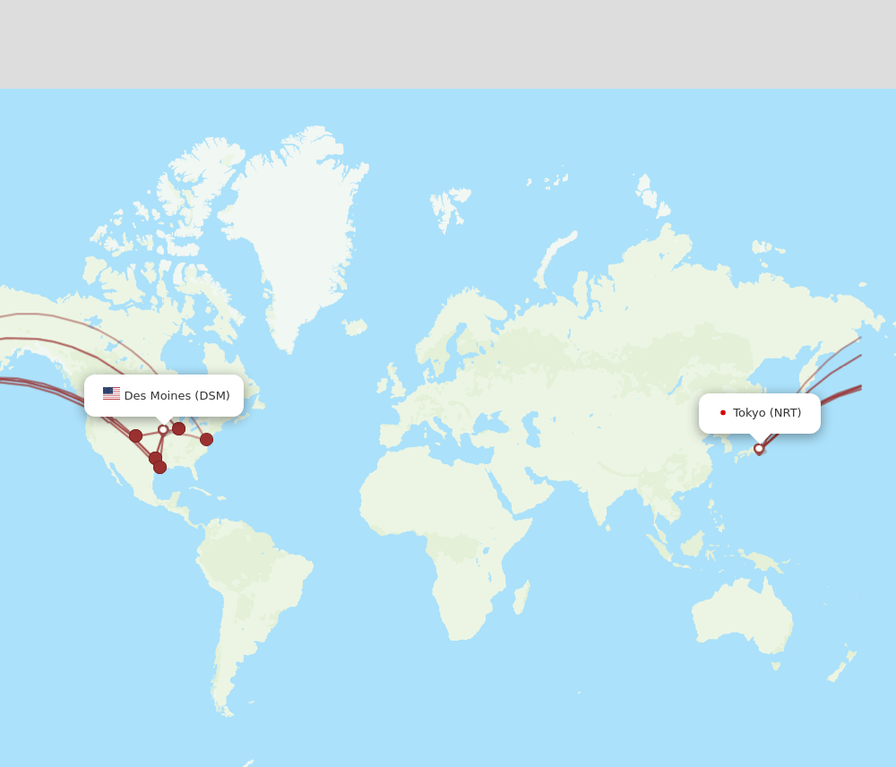 DSM to NRT flights and routes map