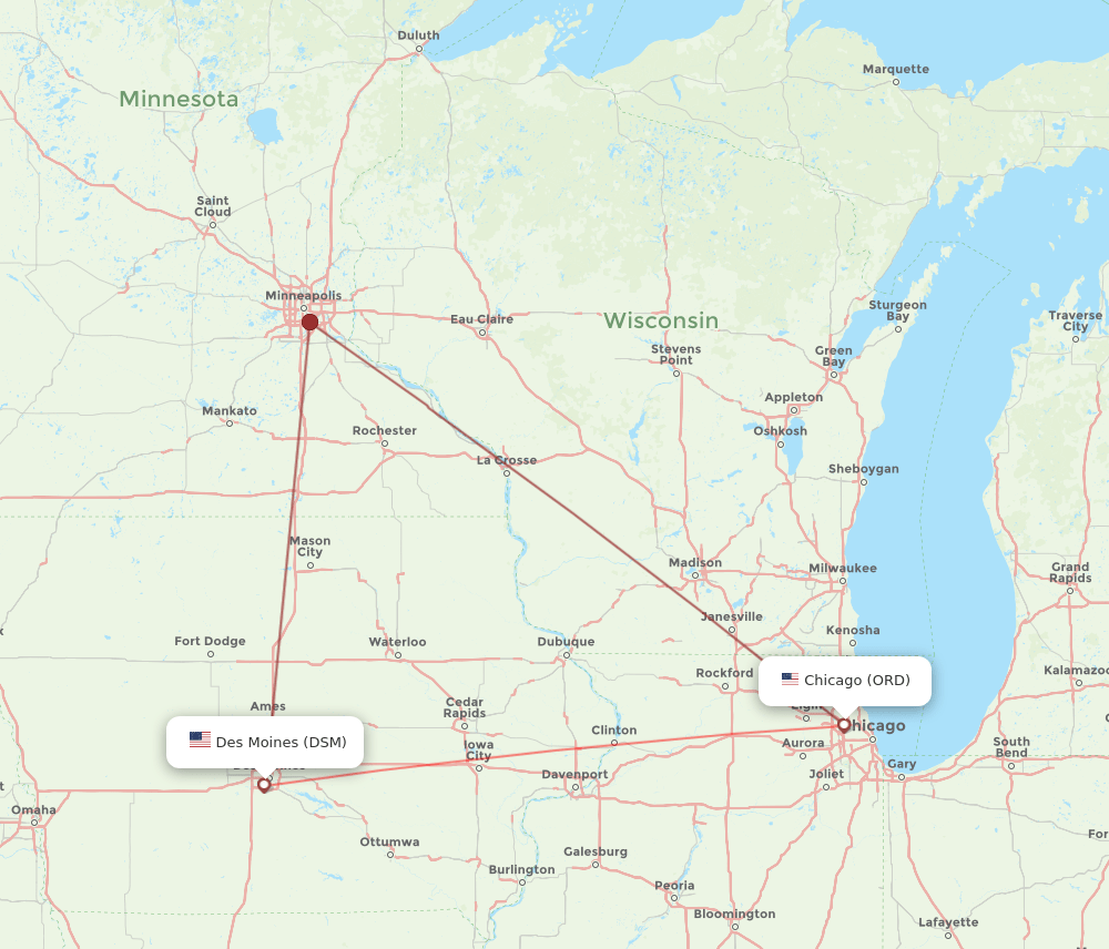 DSM-ORD flight routes
