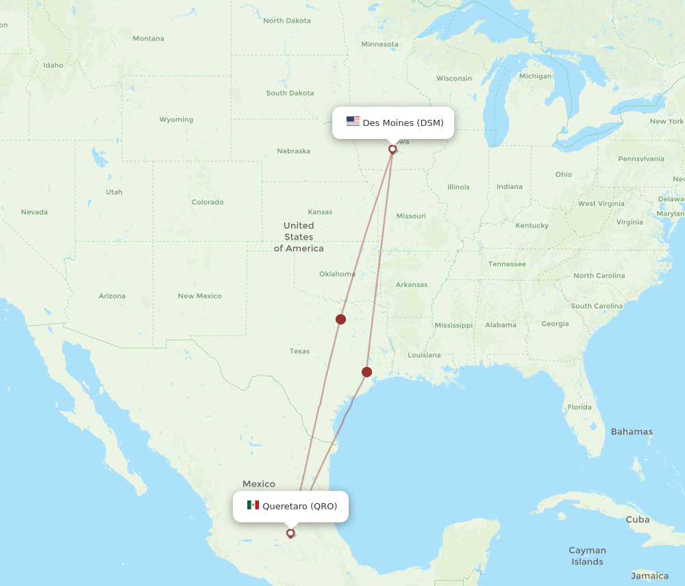 DSM to QRO flights and routes map