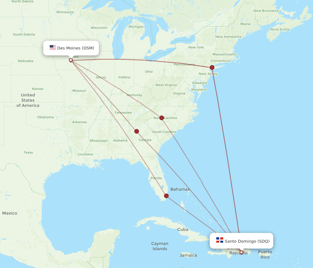 DSM-SDQ flight routes