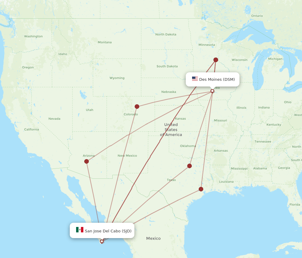 DSM-SJD flight routes