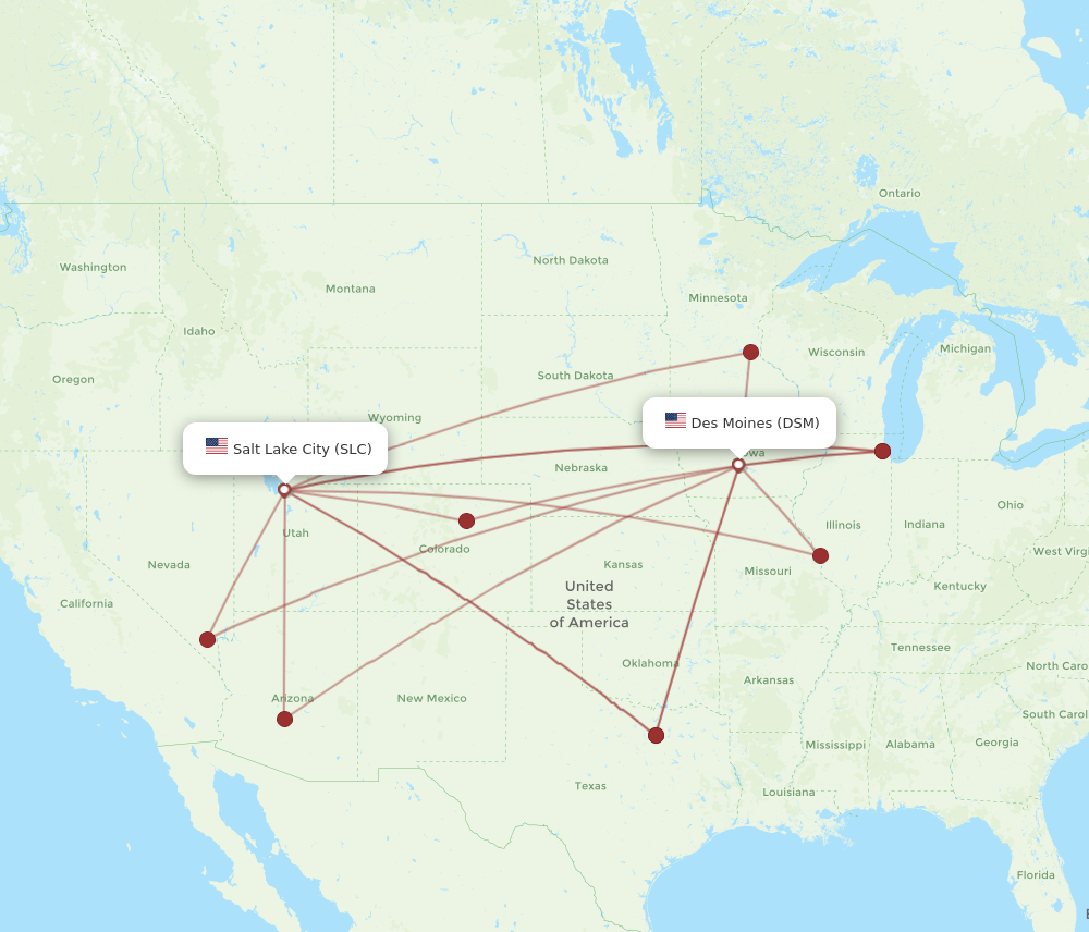 DSM to SLC flights and routes map