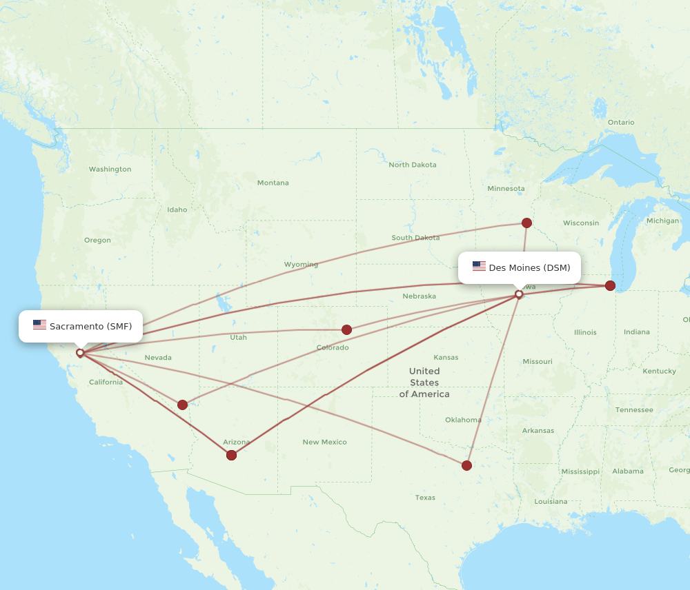DSM to SMF flights and routes map