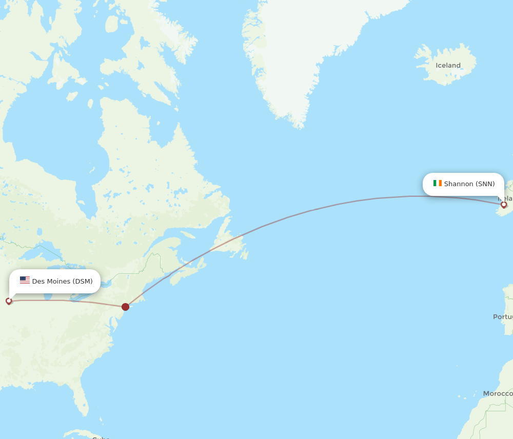DSM to SNN flights and routes map