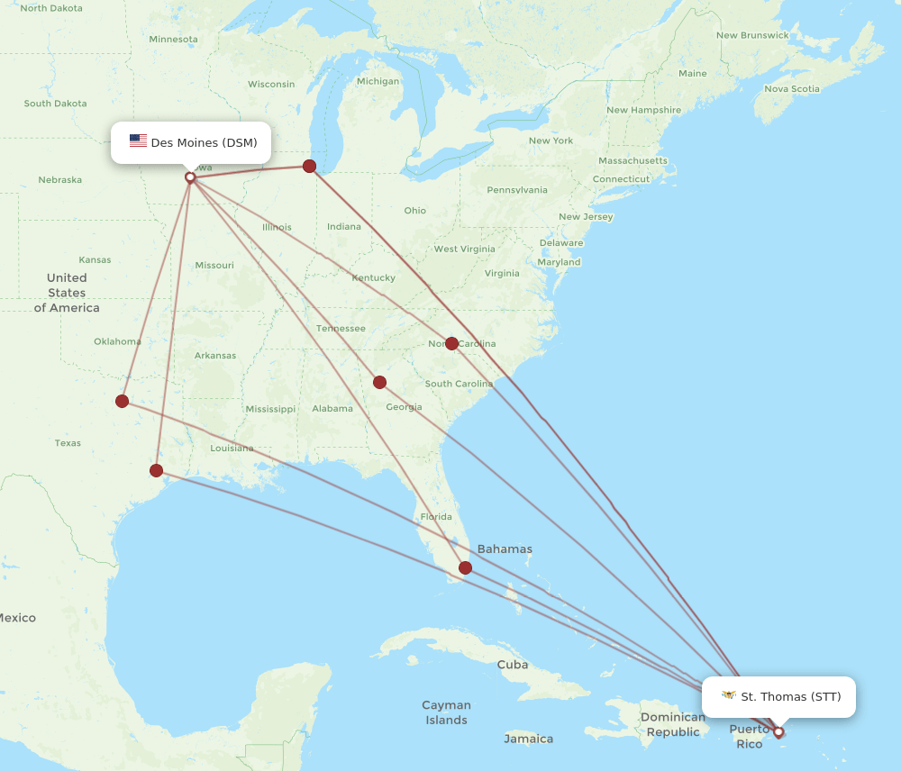 DSM-STT flight routes
