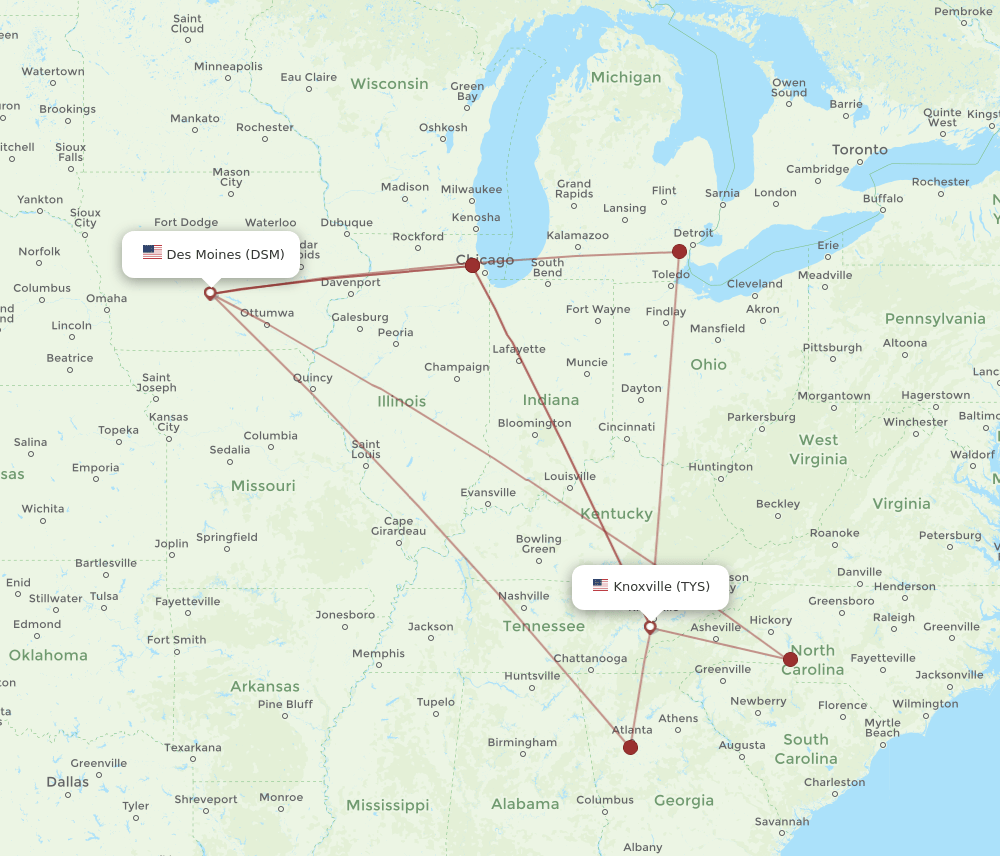 DSM-TYS flight routes