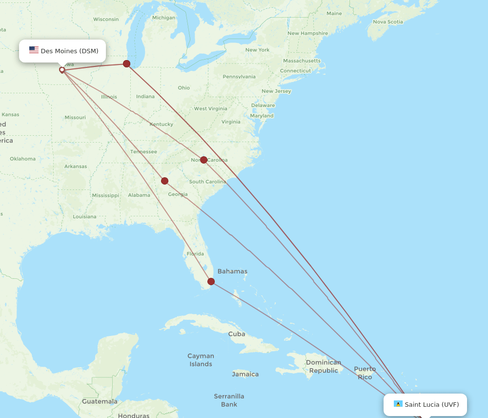 DSM-UVF flight routes