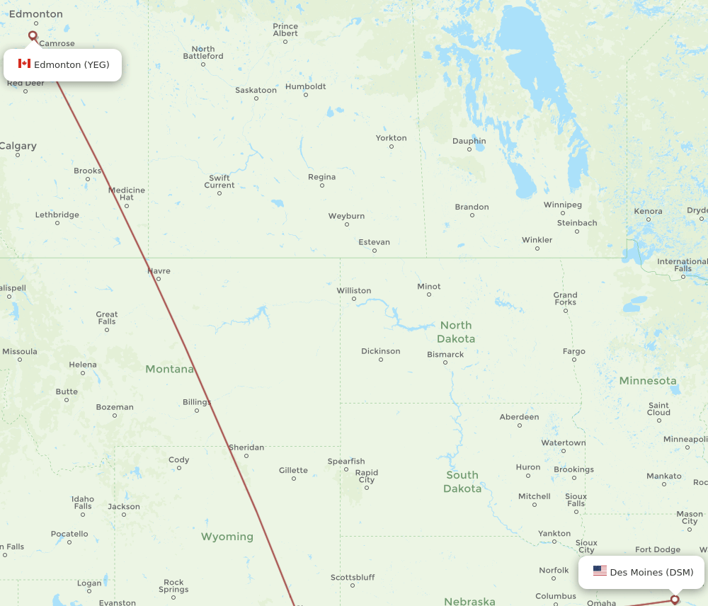 DSM-YEG flight routes