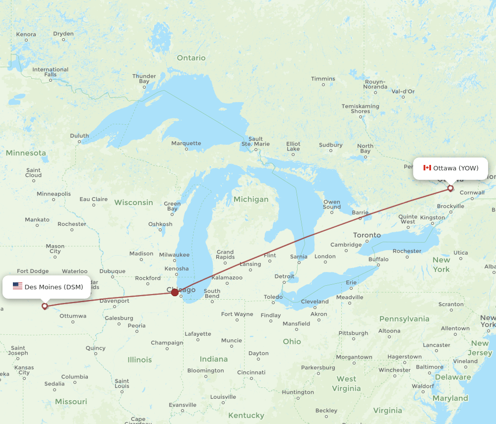 DSM-YOW flight routes