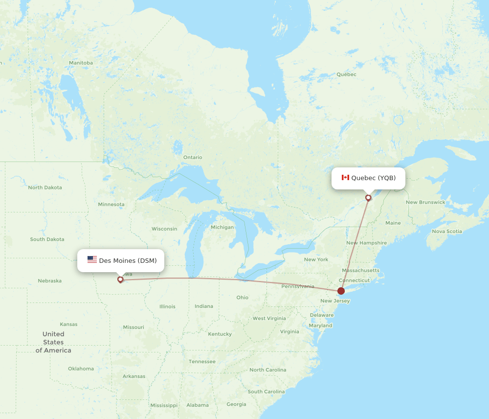 DSM-YQB flight routes