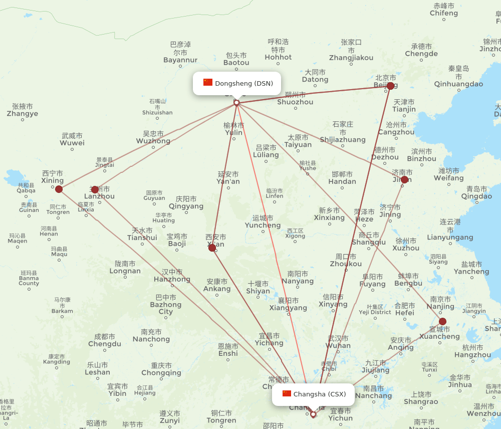 DSN to CSX flights and routes map