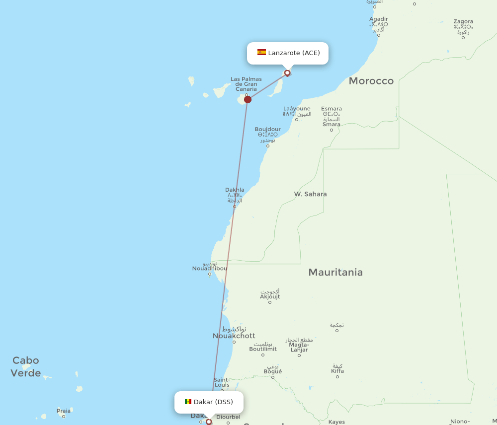 DSS to ACE flights and routes map