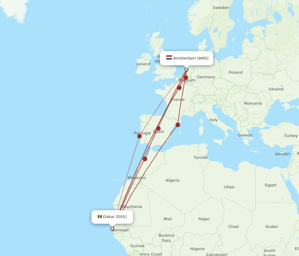 DSS-AMS flight routes