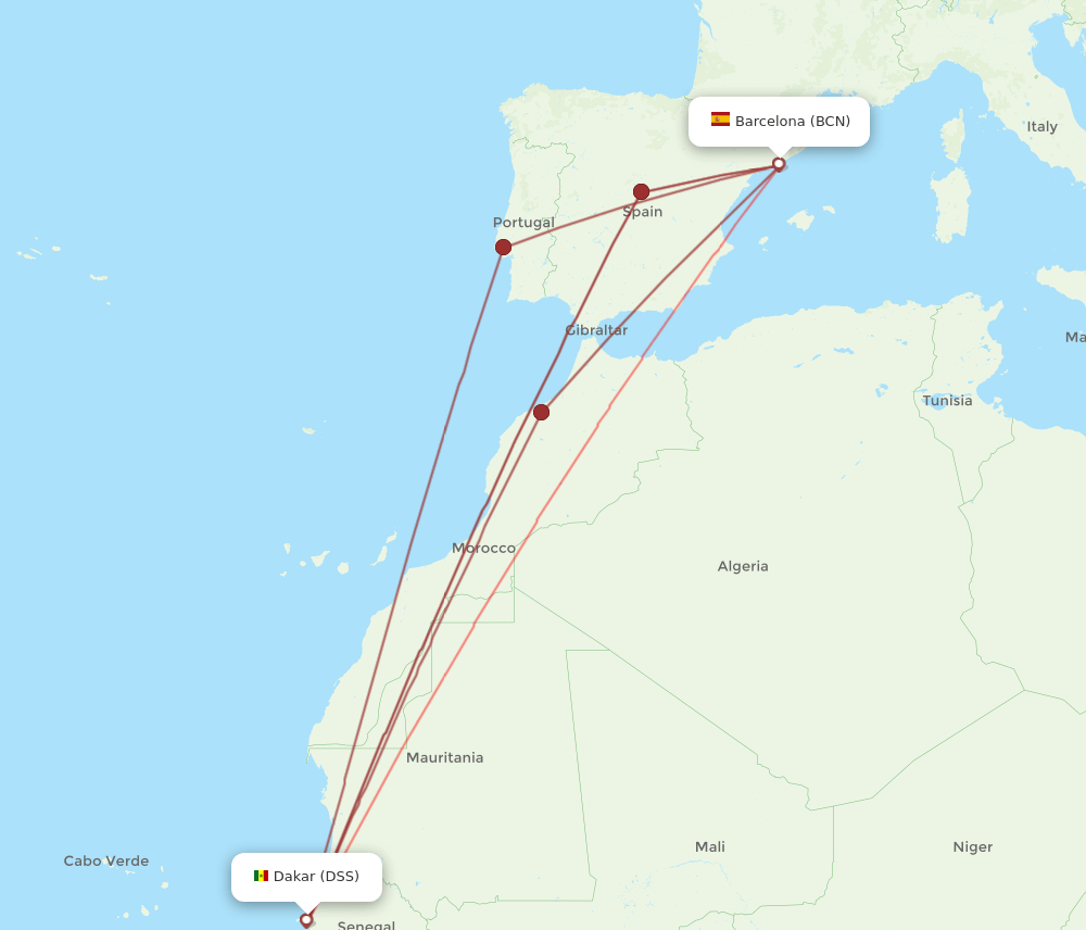 DSS-BCN flight routes