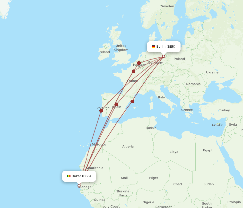 DSS to BER flights and routes map