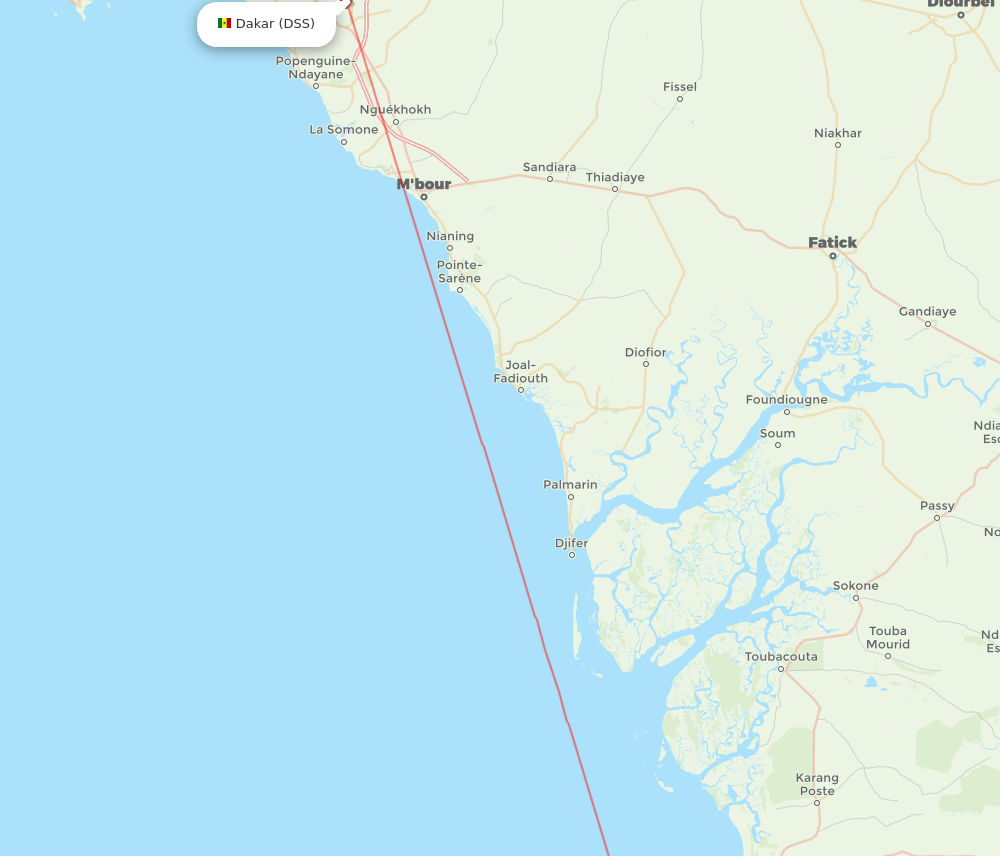 Dakar - Banjul route map and flight paths