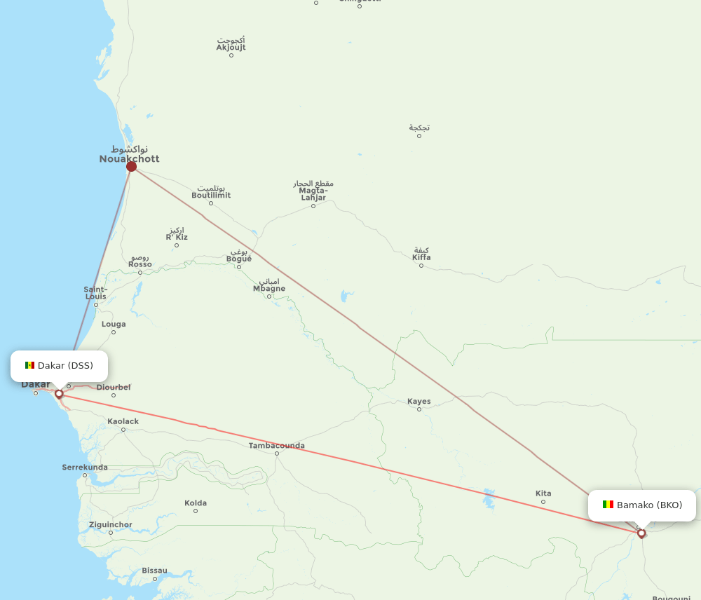 Dakar - Bamako route map and flight paths