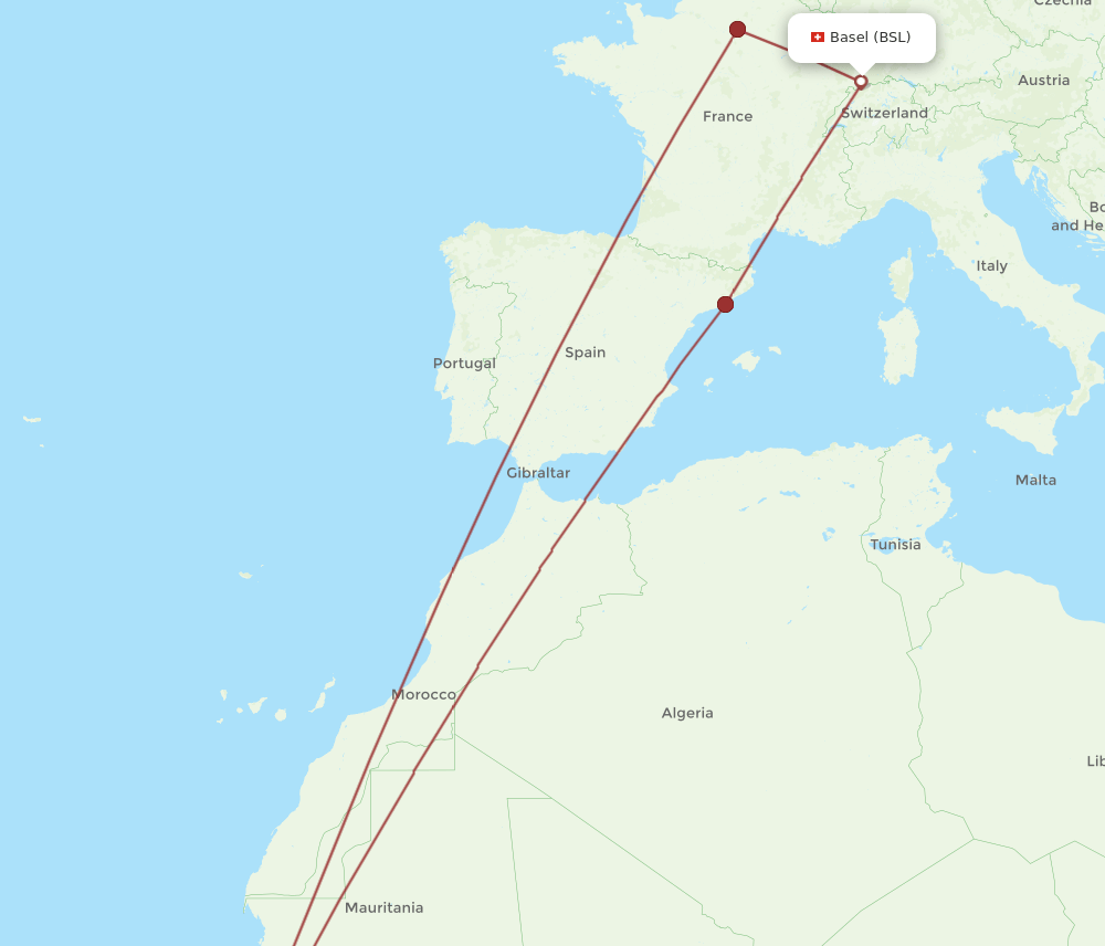 DSS to BSL flights and routes map