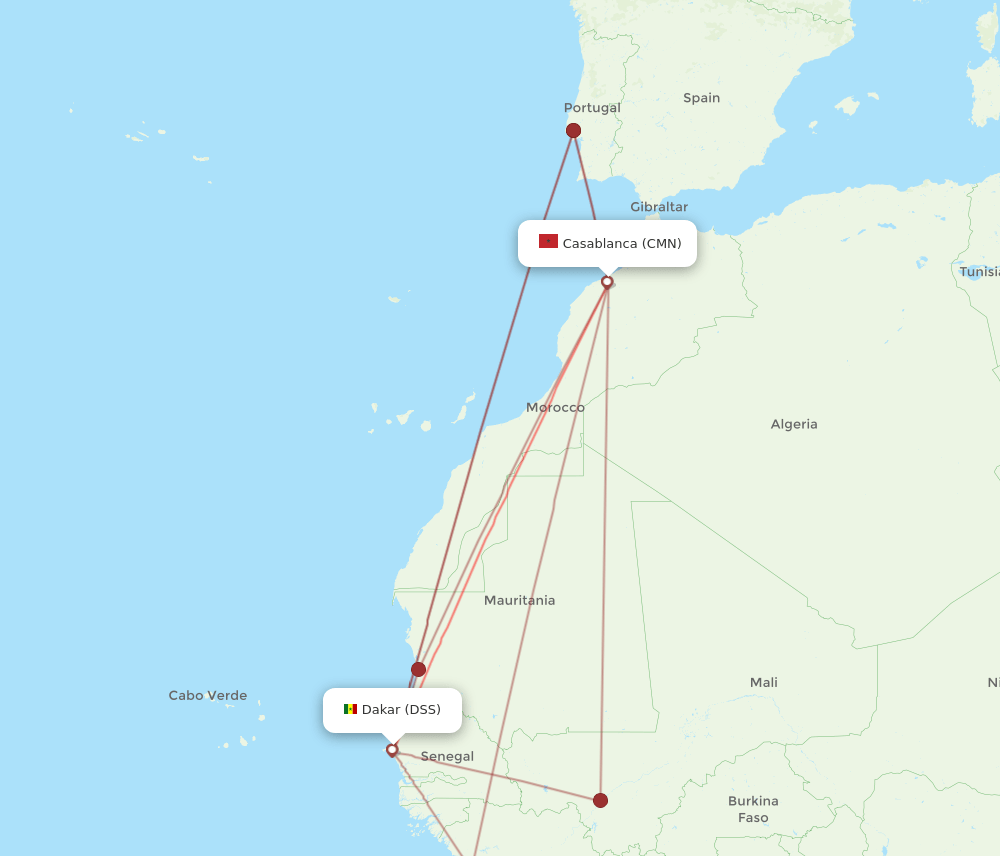 DSS to CMN flights and routes map