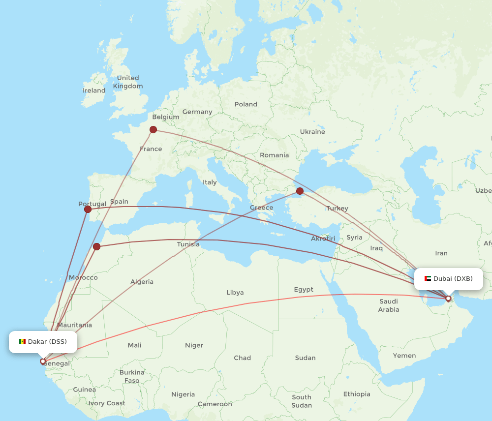 DSS-DXB flight routes
