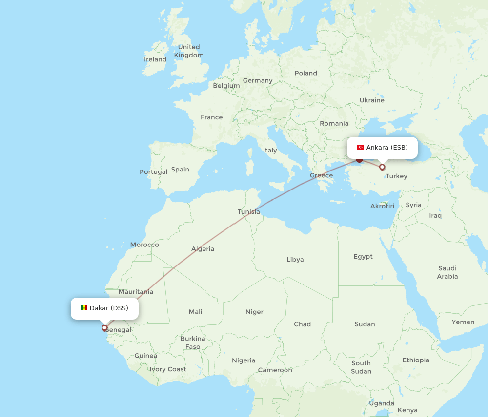 DSS to ESB flights and routes map