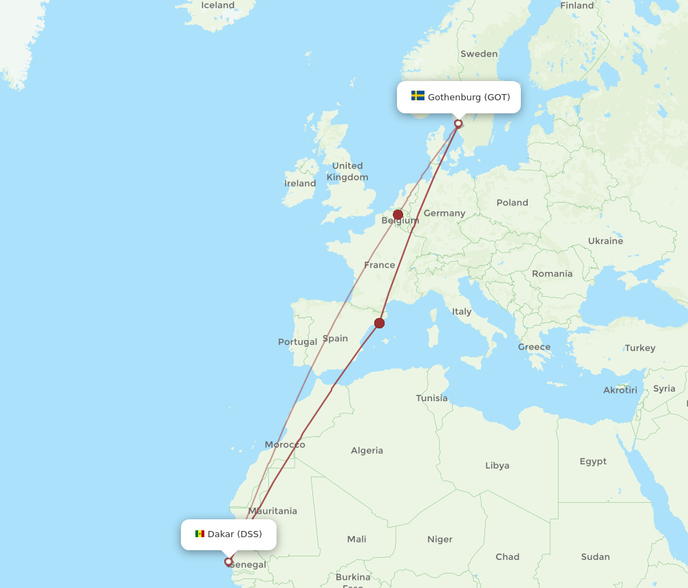 DSS to GOT flights and routes map