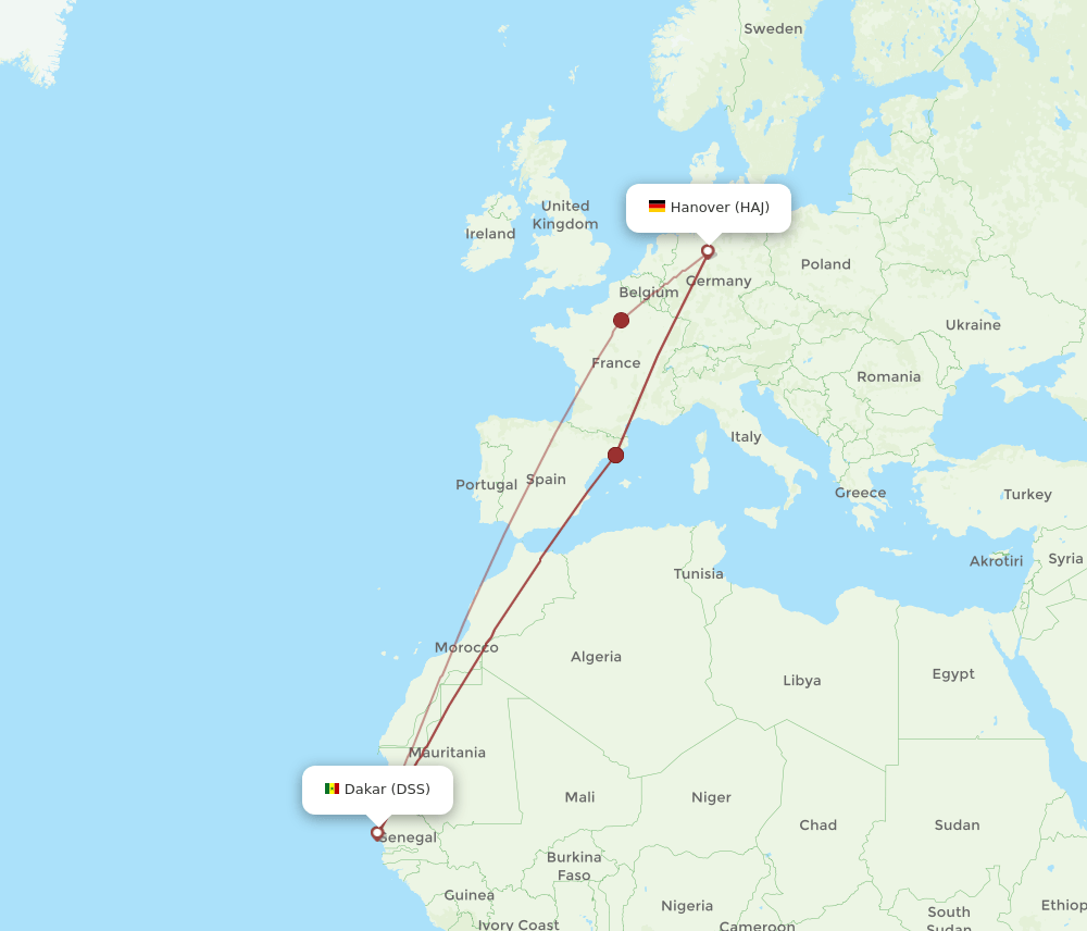 DSS to HAJ flights and routes map