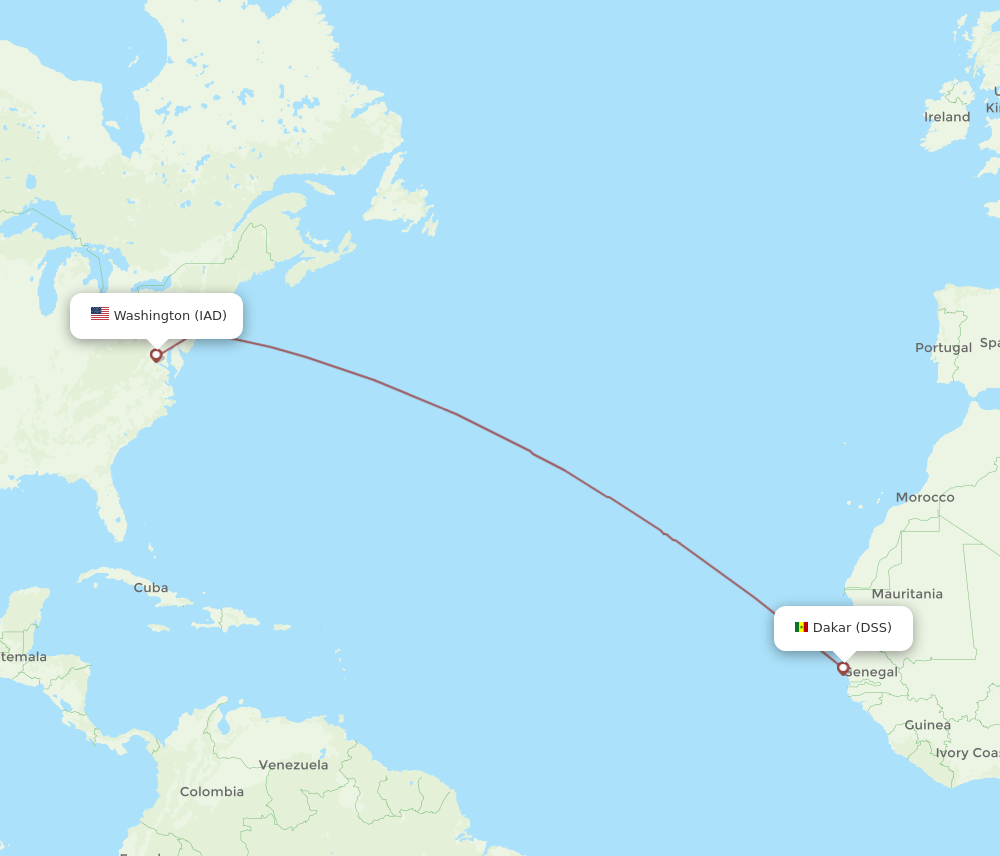 DSS to IAD flights and routes map