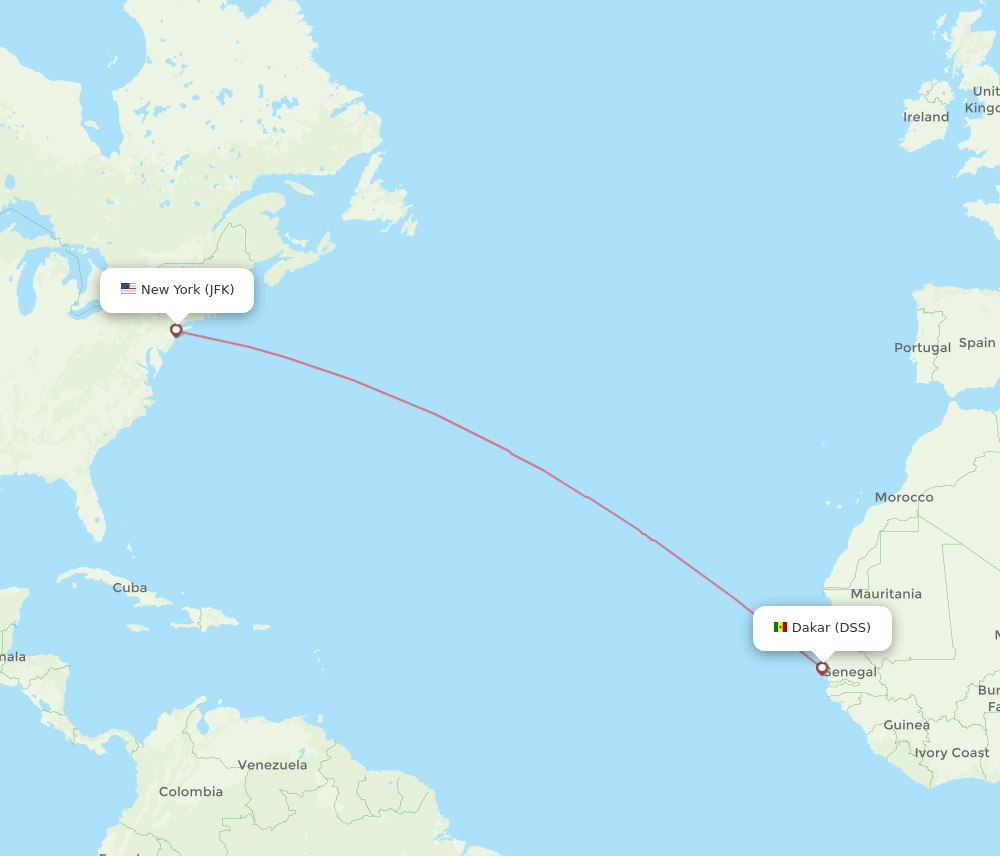 DSS to JFK flights and routes map