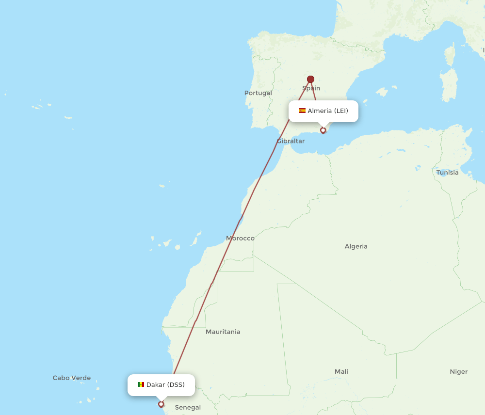 DSS to LEI flights and routes map