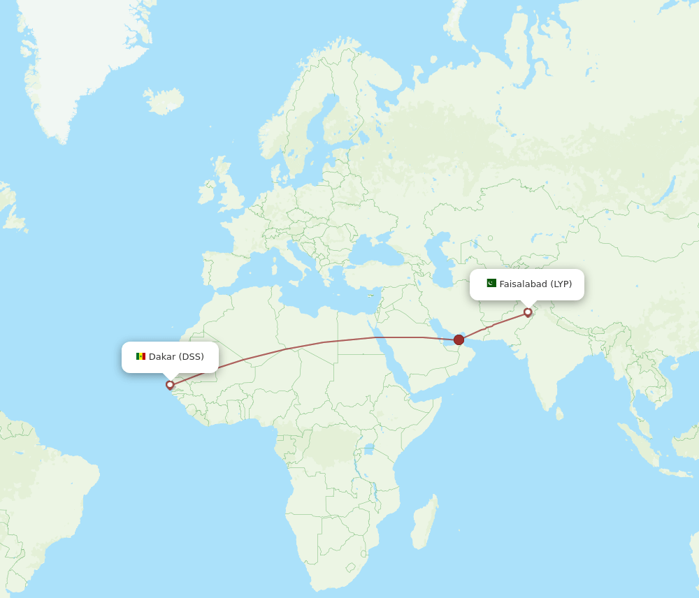 Faisalabad - Dakar route map and flight paths
