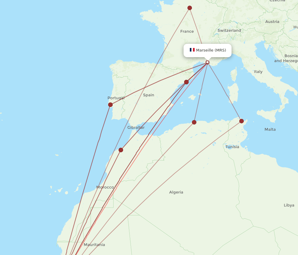 DSS to MRS flights and routes map