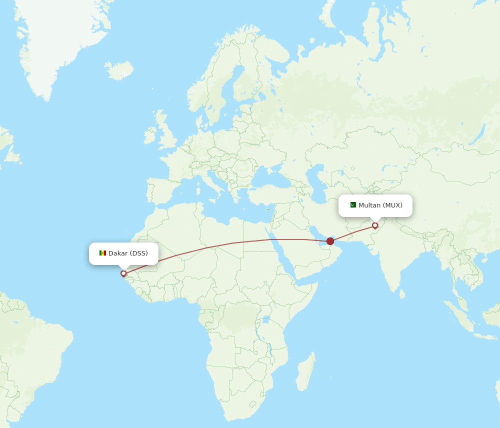 Multan - Dakar route map and flight paths