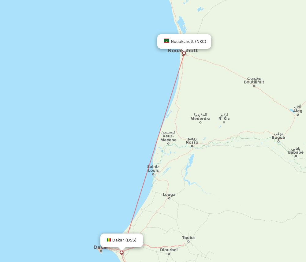 DSS to NKC flights and routes map