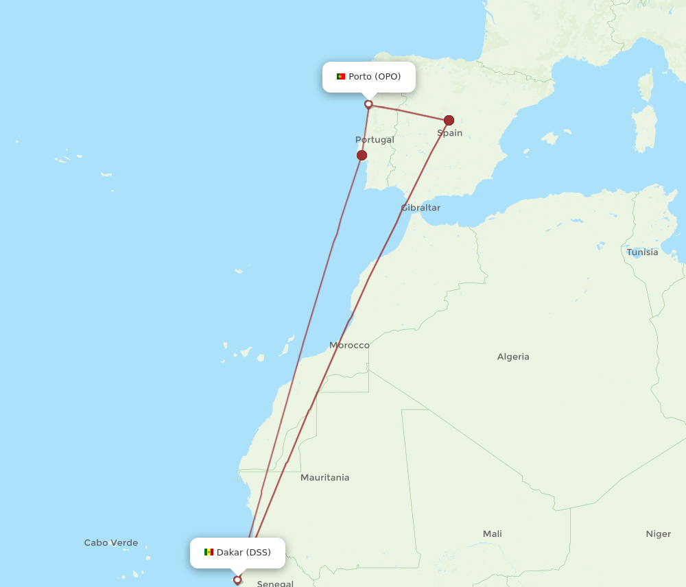 DSS to OPO flights and routes map