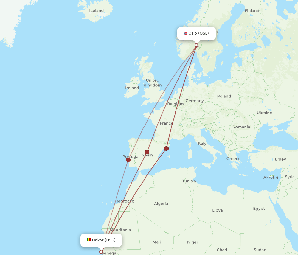 DSS-OSL flight routes