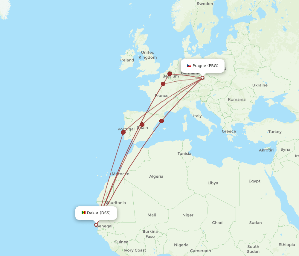 DSS-PRG flight routes