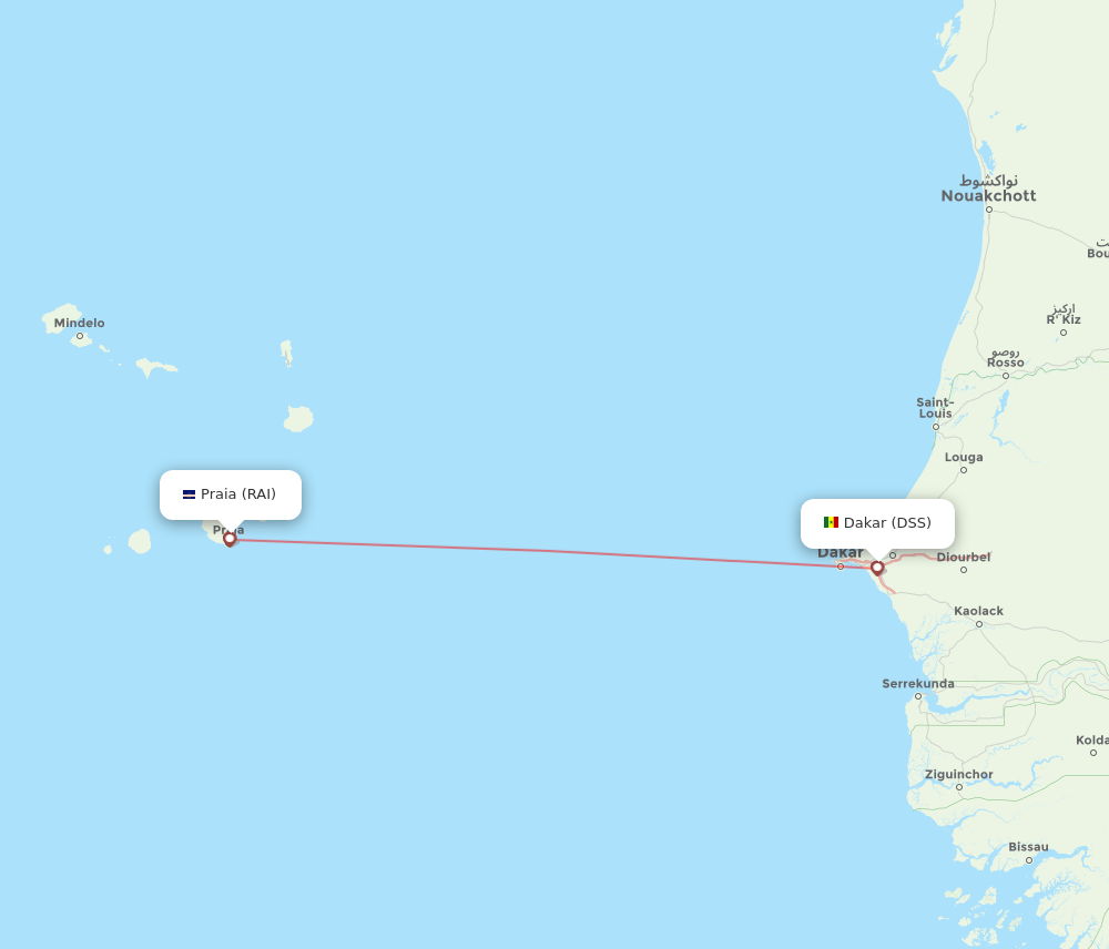 Dakar - Praia route map and flight paths