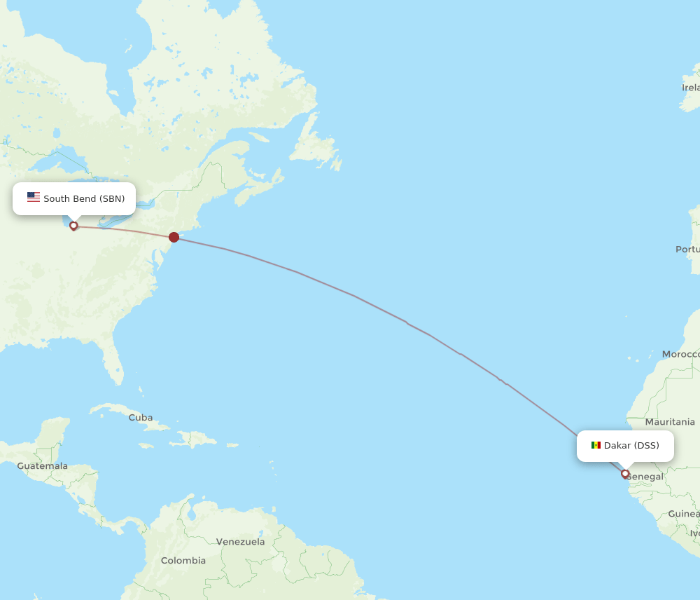 DSS to SBN flights and routes map