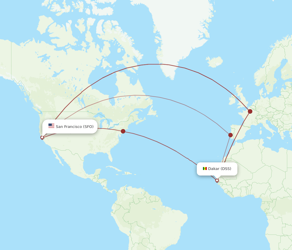 DSS-SFO flight routes