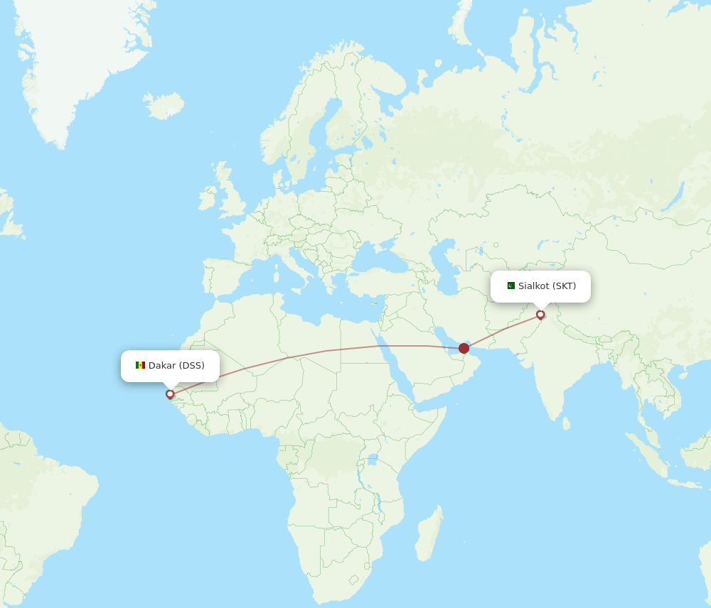 Sialkot - Dakar route map and flight paths