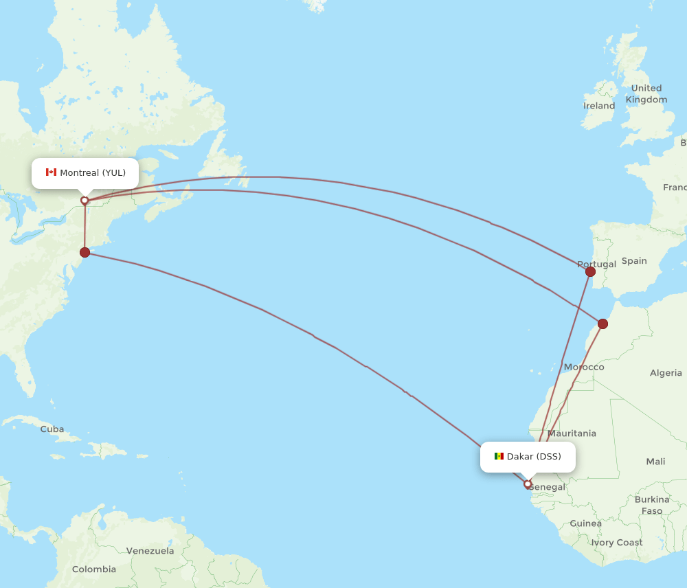 DSS-YUL flight routes