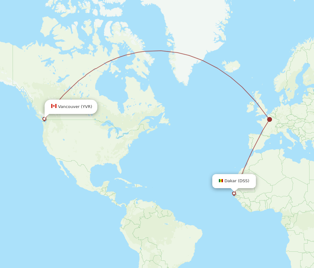 DSS to YVR flights and routes map
