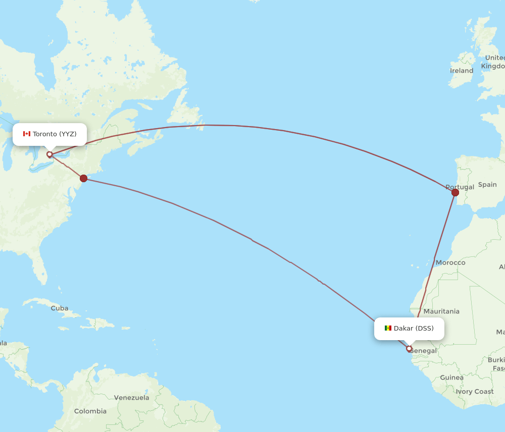 DSS-YYZ flight routes