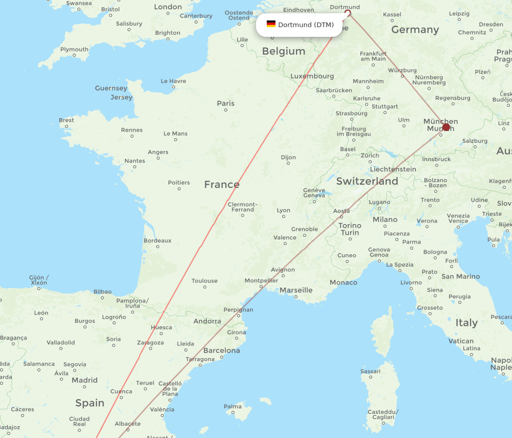 Dortmund - Malaga route map and flight paths