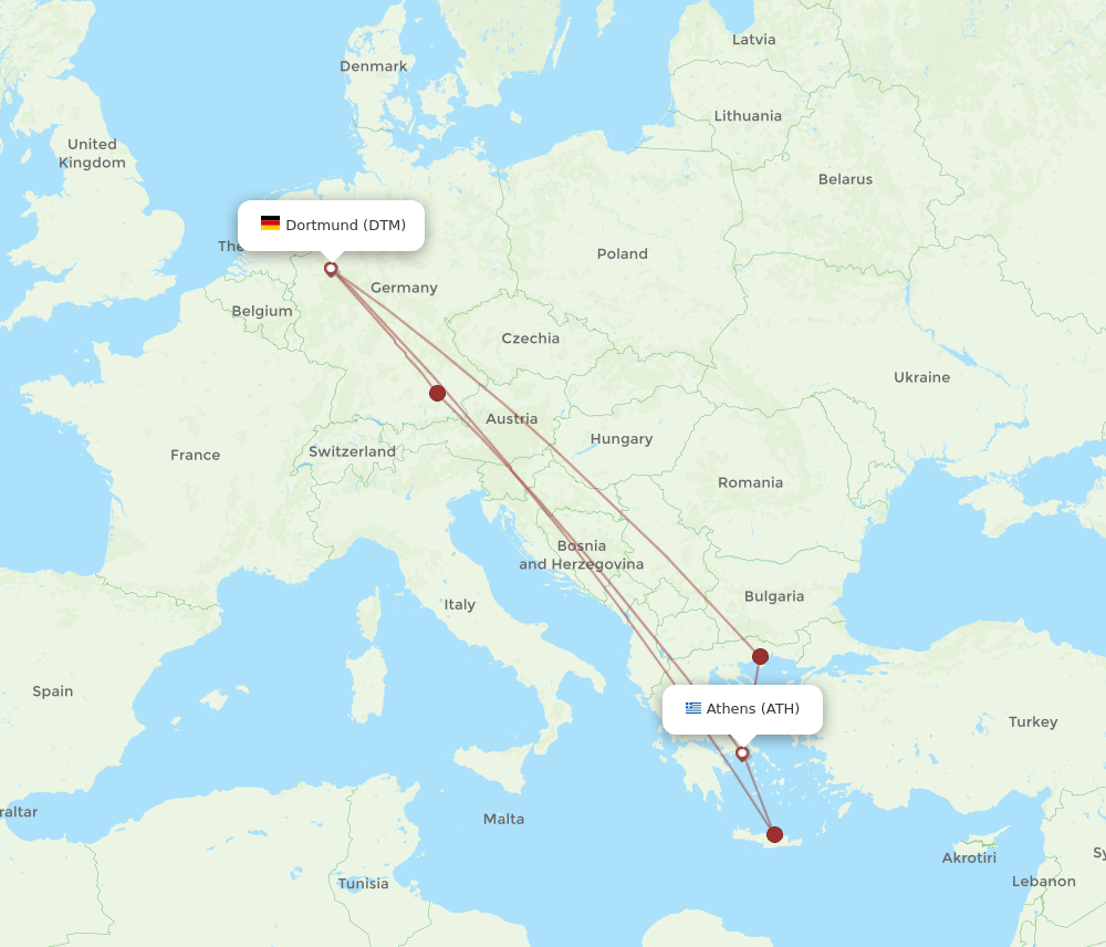 DTM to ATH flights and routes map