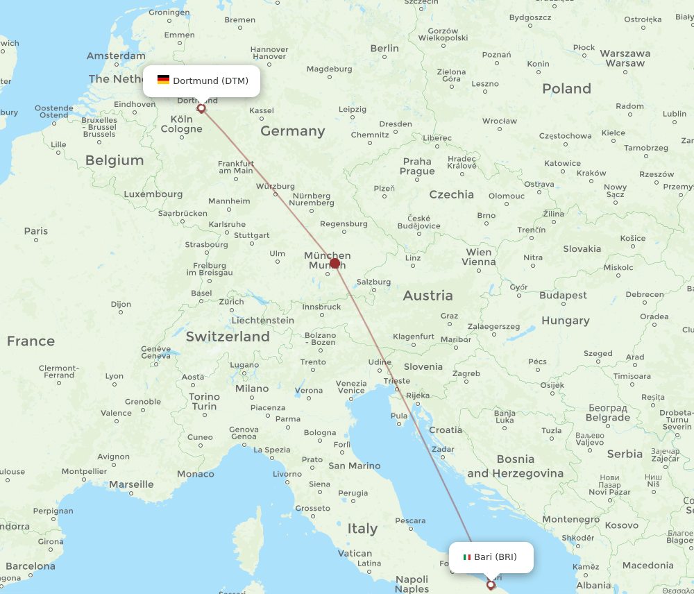 Dortmund - Bari route map and flight paths