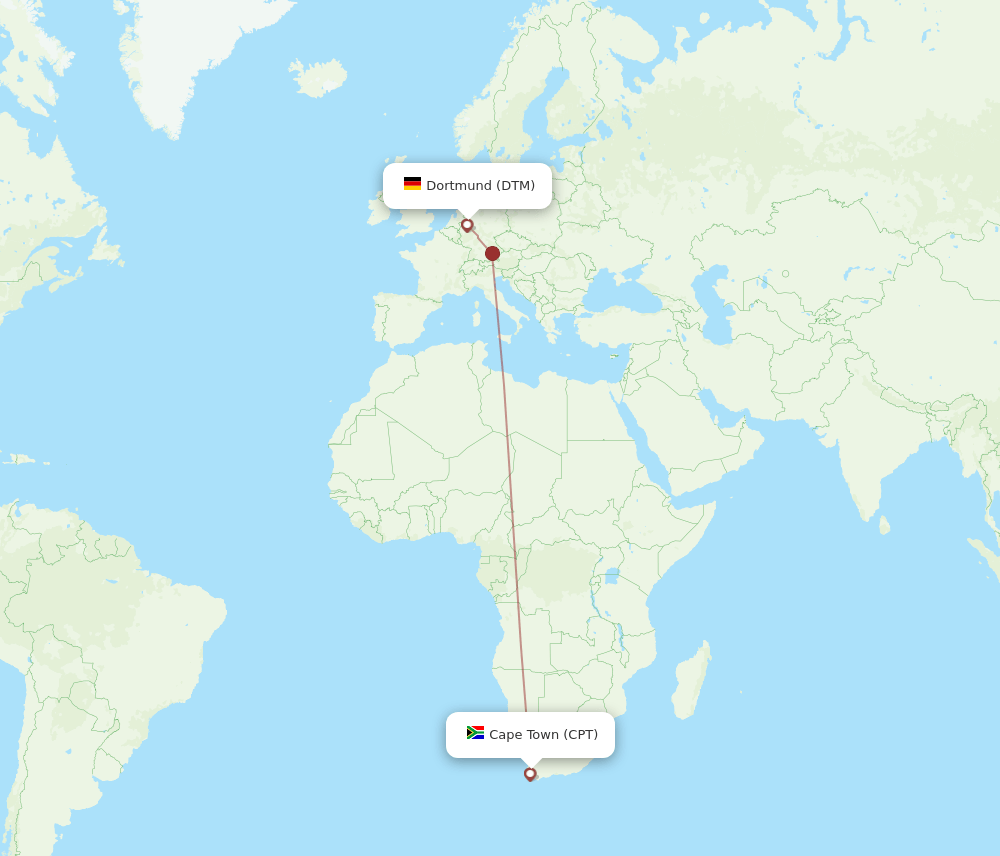 Dortmund - Cape Town route map and flight paths