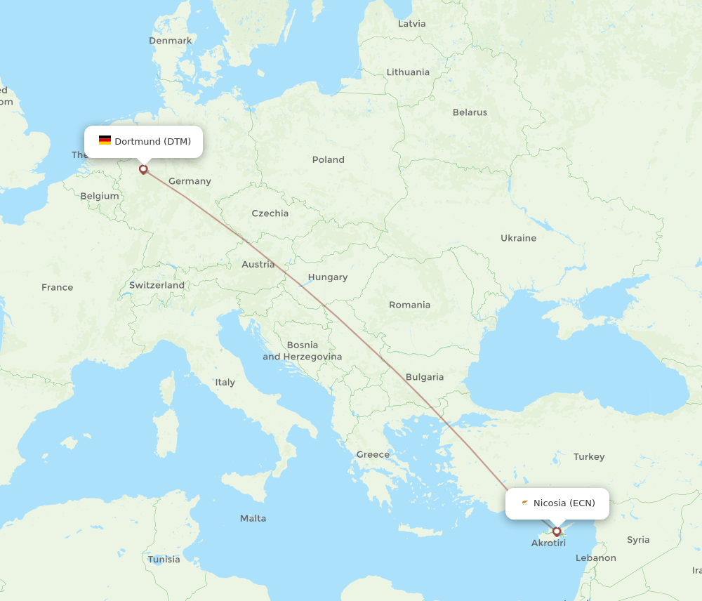 Ercan - Dortmund route map and flight paths