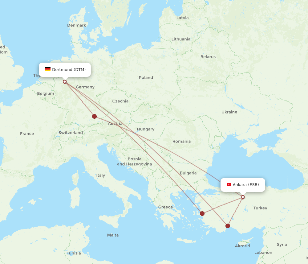 DTM to ESB flights and routes map